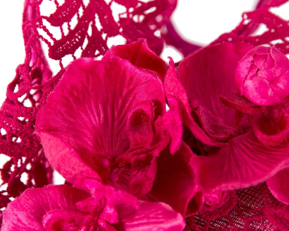 Fuchsia lace pillbox fascinator by Fillies Collection - Fascinators Online Fuchsia lace pillbox fascinator by Fillies Collection - Image 5
