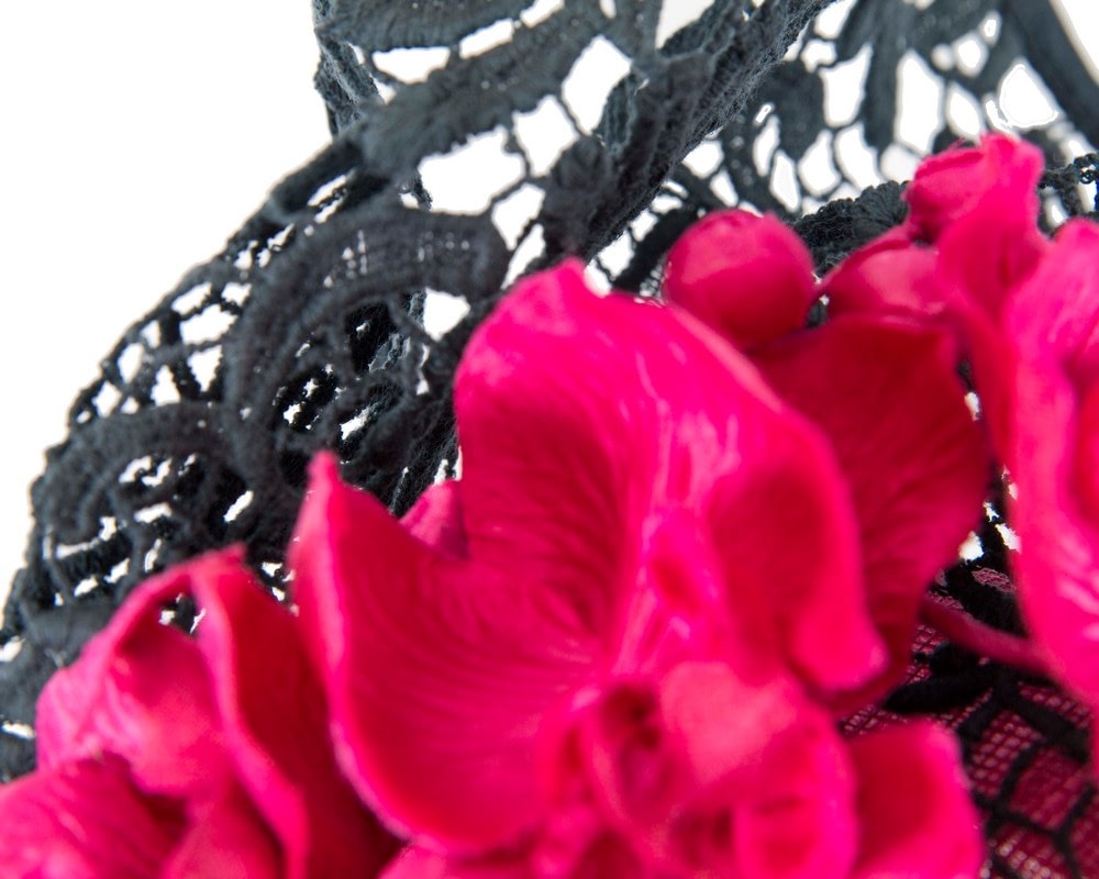 Fuchsia & navy lace pillbox fascinator by Fillies Collection - Fascinators Online Fuchsia & navy lace pillbox fascinator by Fillies Collection - Image 5