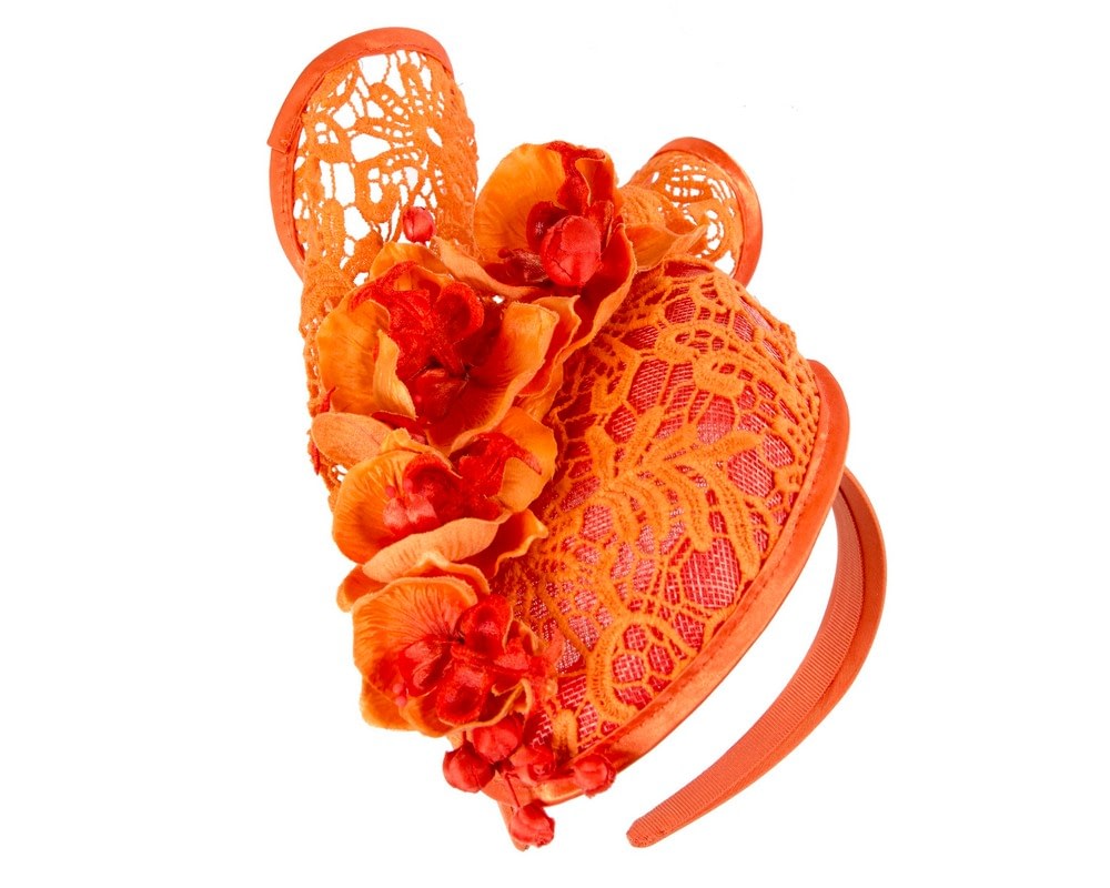 Fascinators Online - Orange lace pillbox fascinator by Fillies Collection