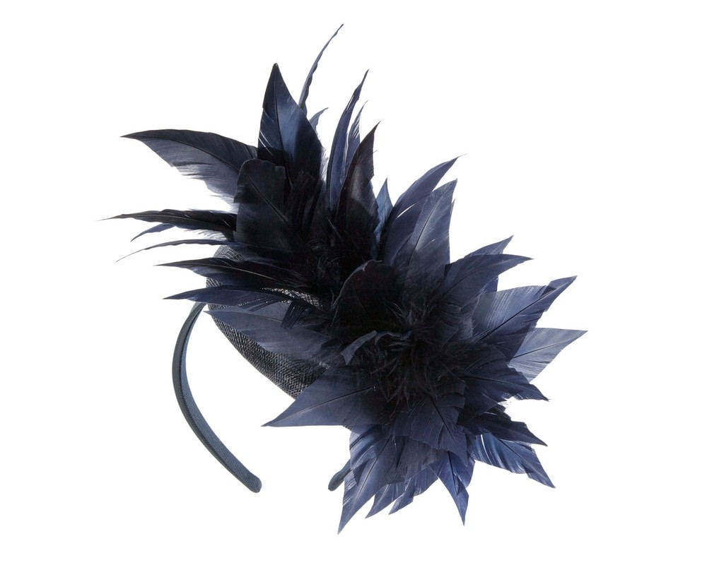 Navy feather fascinator by Fillies Collection - Fascinators Online Navy feather fascinator by Fillies Collection - Image 6