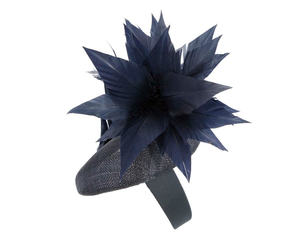 Navy feather fascinator by Fillies Collection - Fascinators Online Navy feather fascinator by Fillies Collection - Image 3
