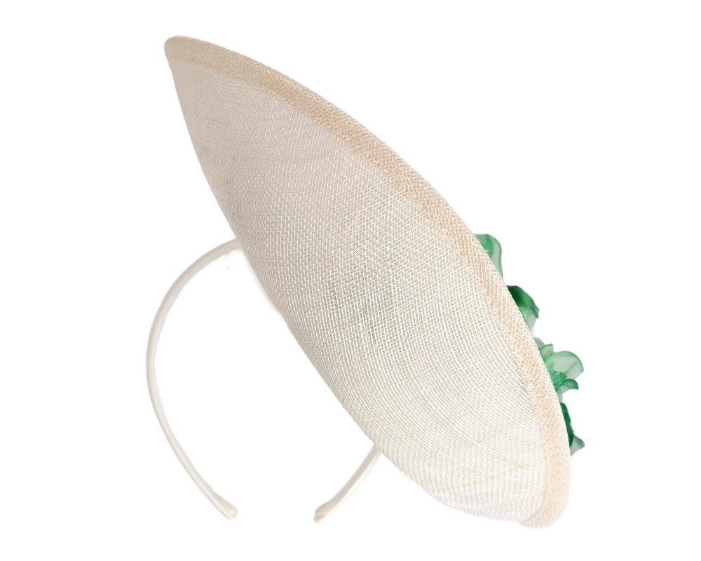 Bespoke cream & green sinamay fascinator with flower by Max Alexander - Image 4