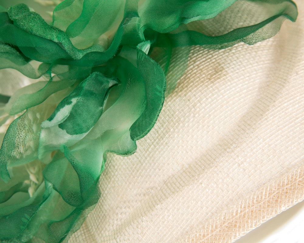 Bespoke cream & green sinamay fascinator with flower by Max Alexander - Image 3