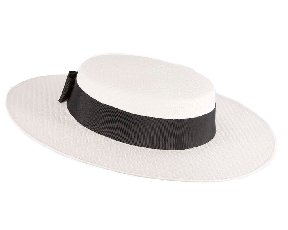 Fascinators Online - White & black boater hat by Max Alexander
