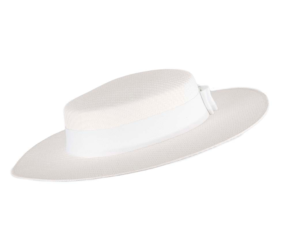 White boater hat by Max Alexander - Fascinators Online White boater hat by Max Alexander - Image 3