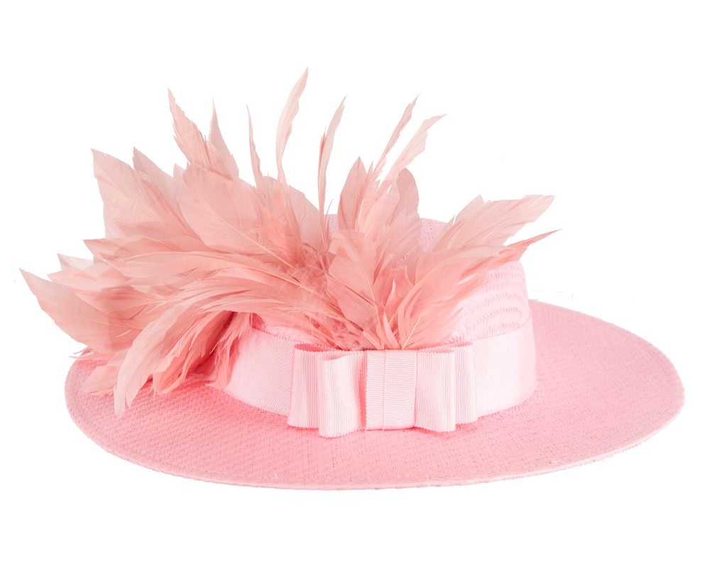 Pink boater hat with feathers by Max Alexander - Fascinators Online Pink boater hat with feathers by Max Alexander - Image 6