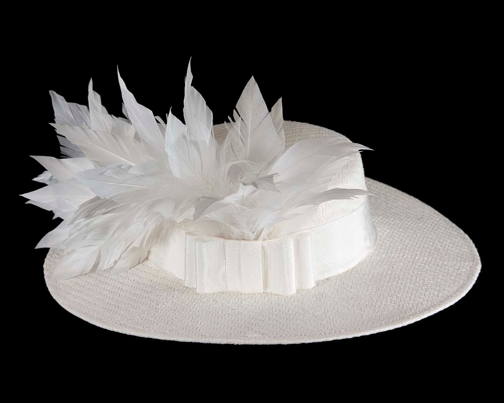 White boater hat with feathers by Max Alexander - Fascinators Online White boater hat with feathers by Max Alexander - Image 6