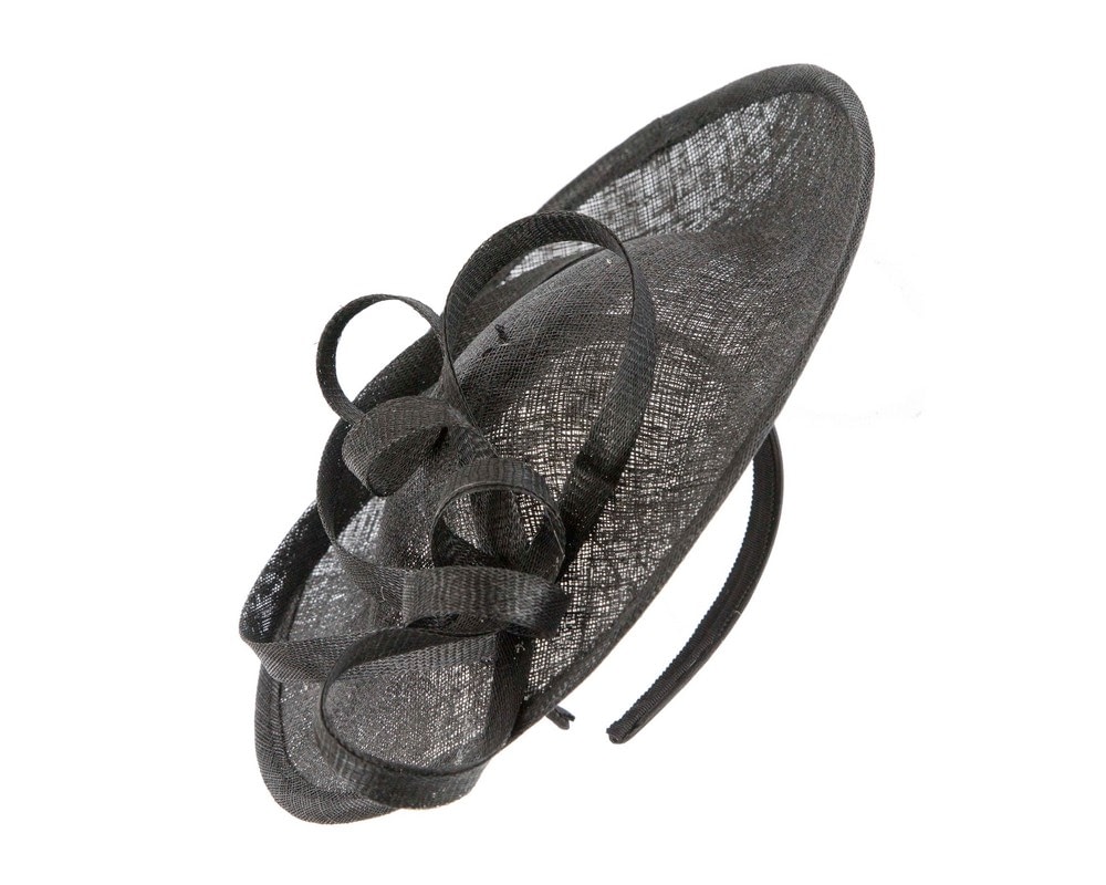 Fascinators Online - Large black sinamay fascinator on the headband