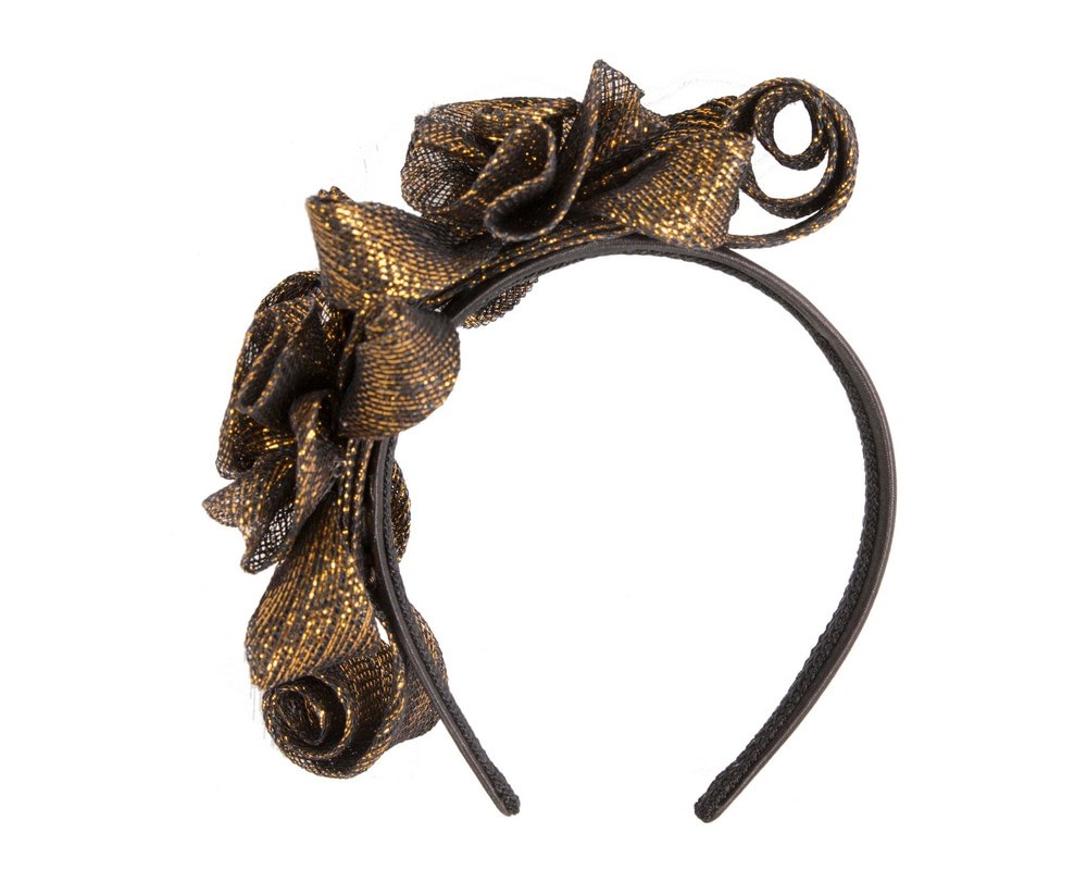 Black & gold curly racing fascinator by Max Alexander - Fascinators Online Black & gold curly racing fascinator by Max Alexander - Image 4