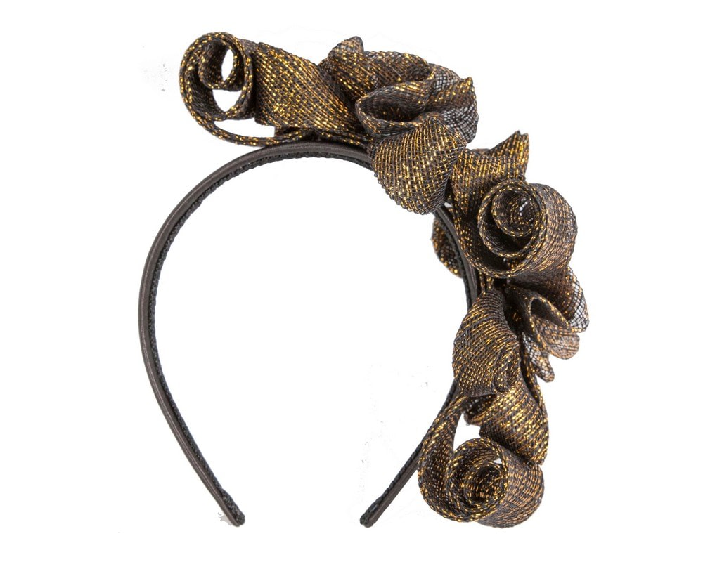 Fascinators Online - Black & gold curly racing fascinator by Max Alexander