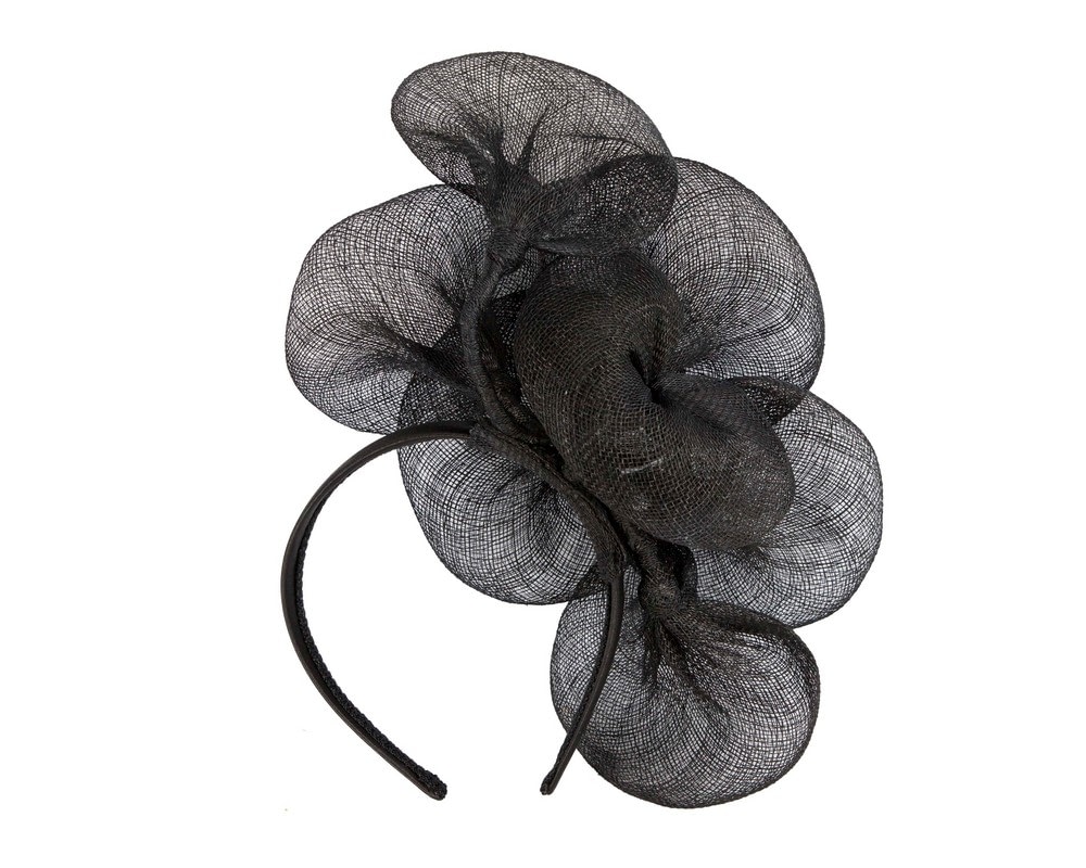Black sinamay flower fascinator by Max Alexander - Fascinators Online Black sinamay flower fascinator by Max Alexander - Image 4