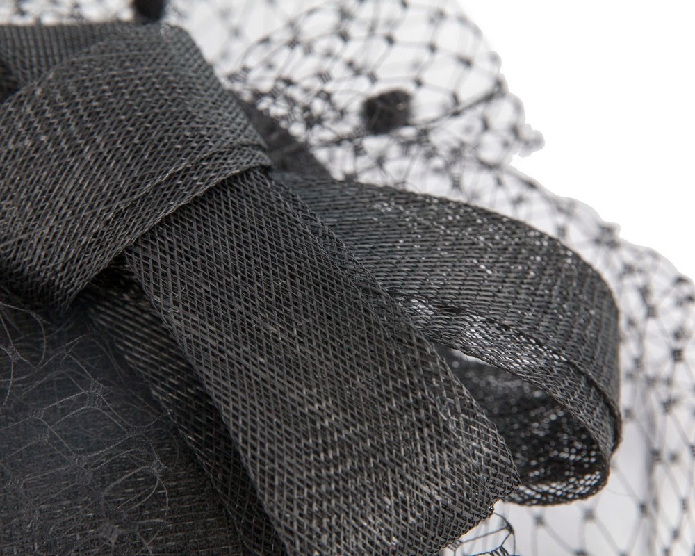 Black sinamay fascinator with face veil - Fascinators Online Black sinamay fascinator with face veil - Image 4