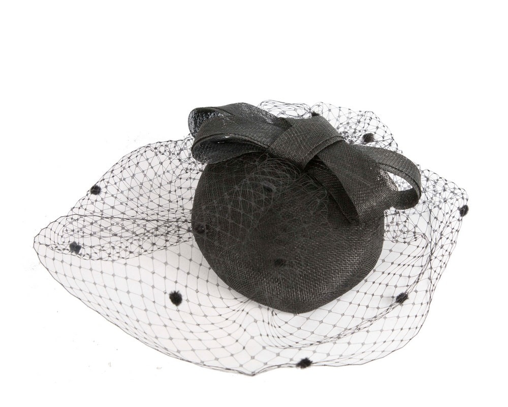 Black sinamay fascinator with face veil - Fascinators Online Black sinamay fascinator with face veil - Image 3