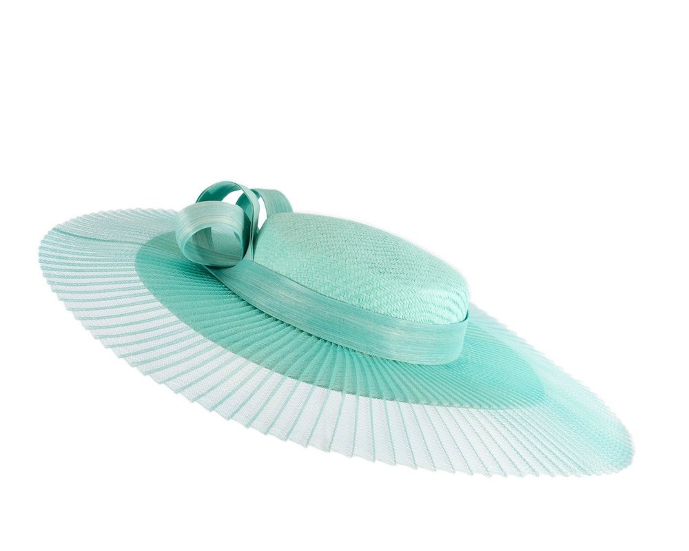 Aqua wide brim boater hat by Fillies Collection - Image 6