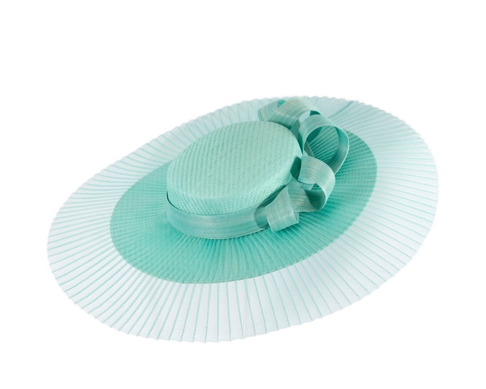 Fascinators Online - Aqua wide brim boater hat by Fillies Collection
