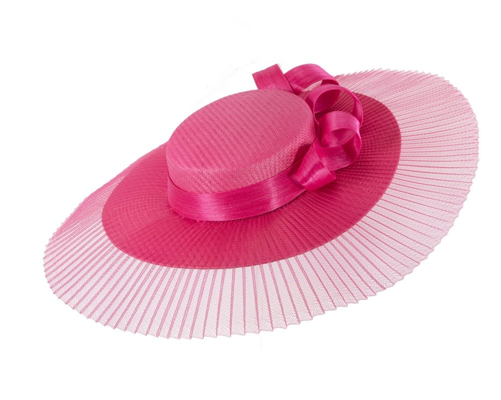 Fascinators Online - Fuchsia wide brim boater hat by Fillies Collection