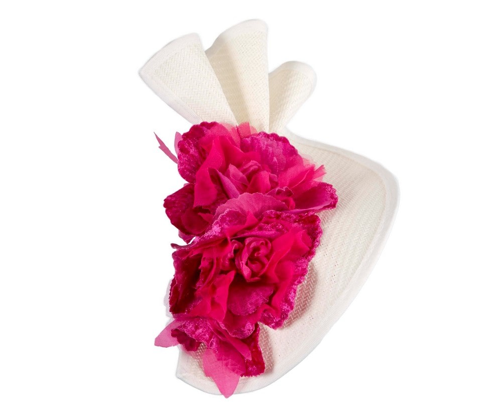 Bespoke large white and fuchsia flower fascinator by Fillies Collection - Fascinators Online Bespoke large white and fuchsia flower fascinator by Fillies Collection - Image 4