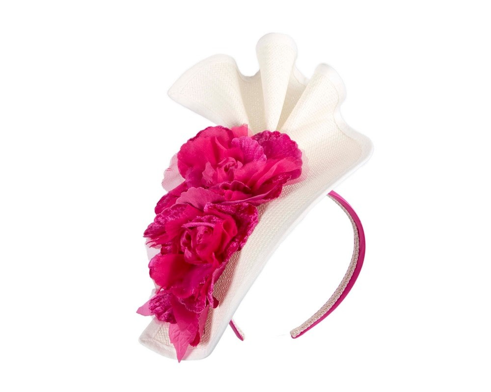 Fascinators Online - Bespoke large white and fuchsia flower fascinator by Fillies Collection