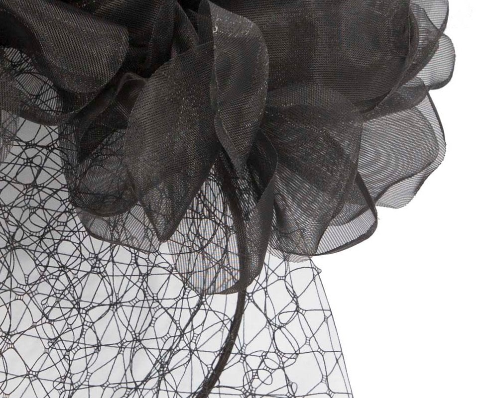 Black flower fascinator face veil - Fascinators Online Black flower fascinator face veil - Image 3