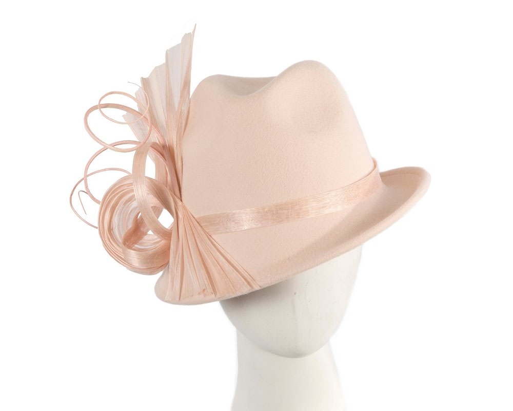 Fascinators Online - Bespoke beige felt fedora by Fillies Collection