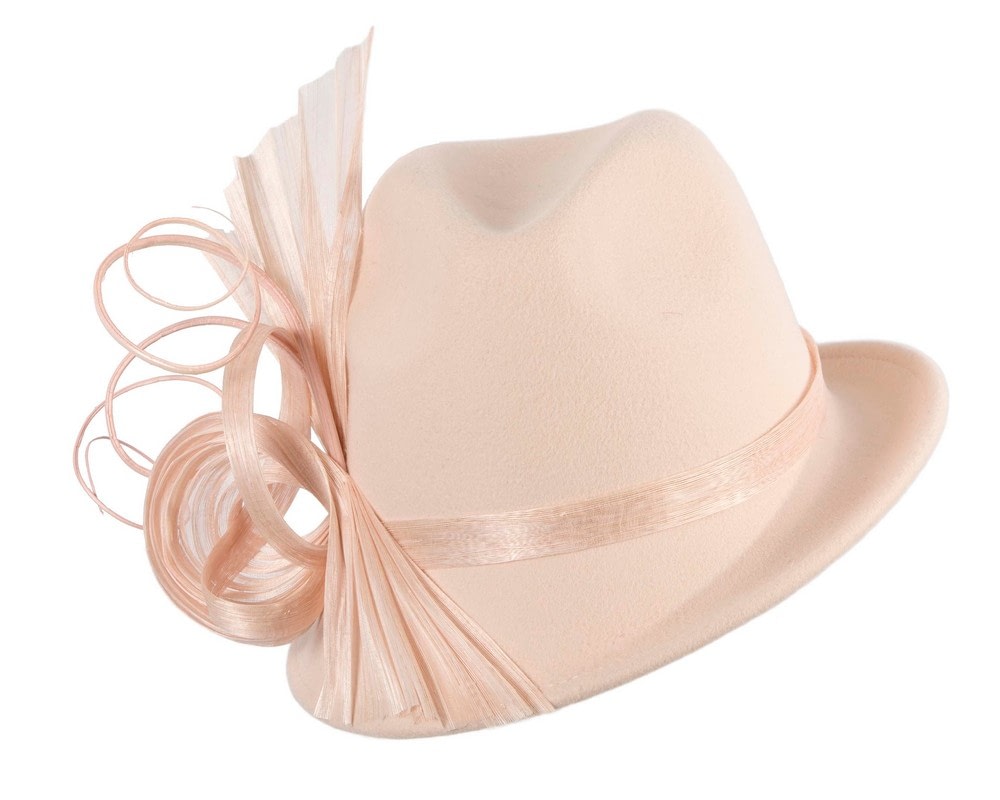 Fascinators Online - Bespoke beige felt fedora by Fillies Collection