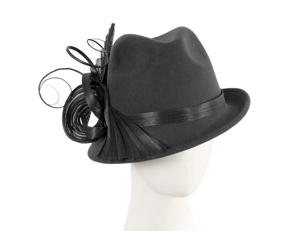 Fascinators Online - Bespoke black felt fedora by Fillies Collection