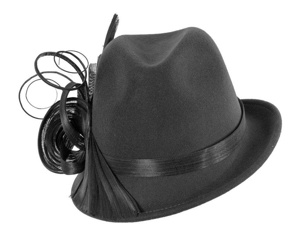 Fascinators Online - Bespoke black felt fedora by Fillies Collection