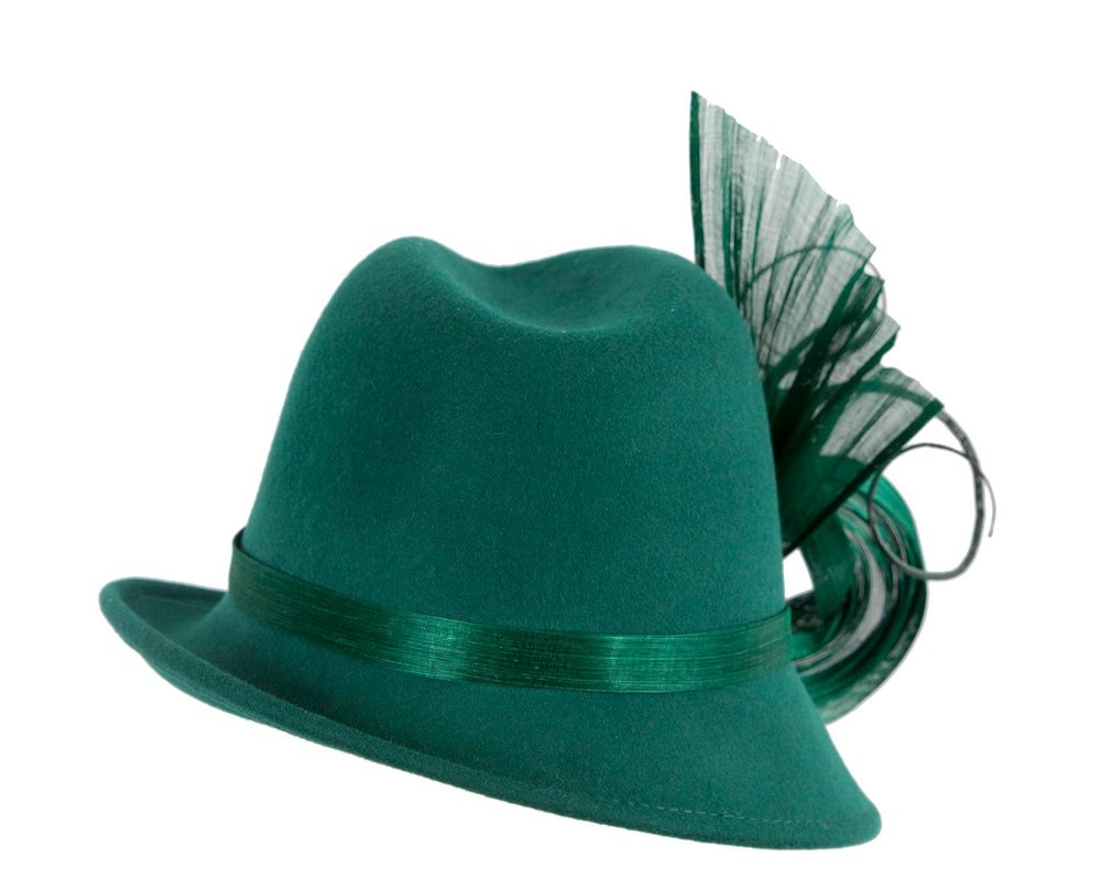 Bespoke green felt fedora by Fillies Collection - Image 6