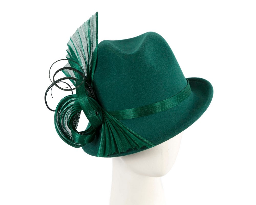 Fascinators Online - Bespoke green felt fedora by Fillies Collection