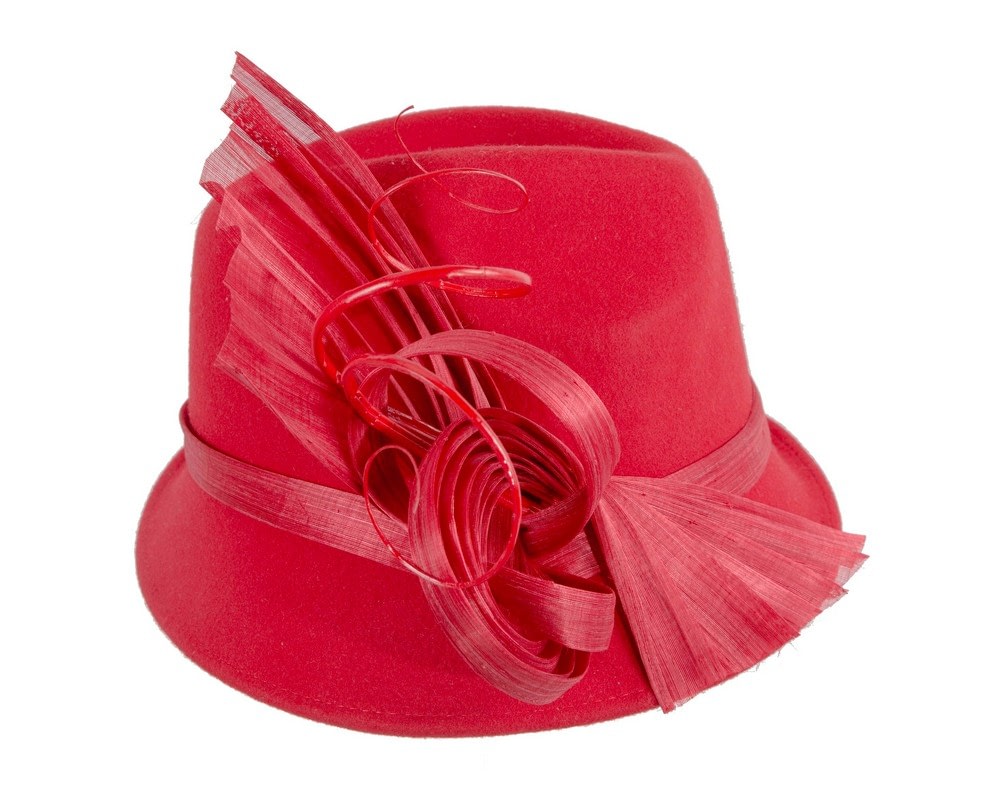 Bespoke red felt fedora by Fillies Collection - Image 4