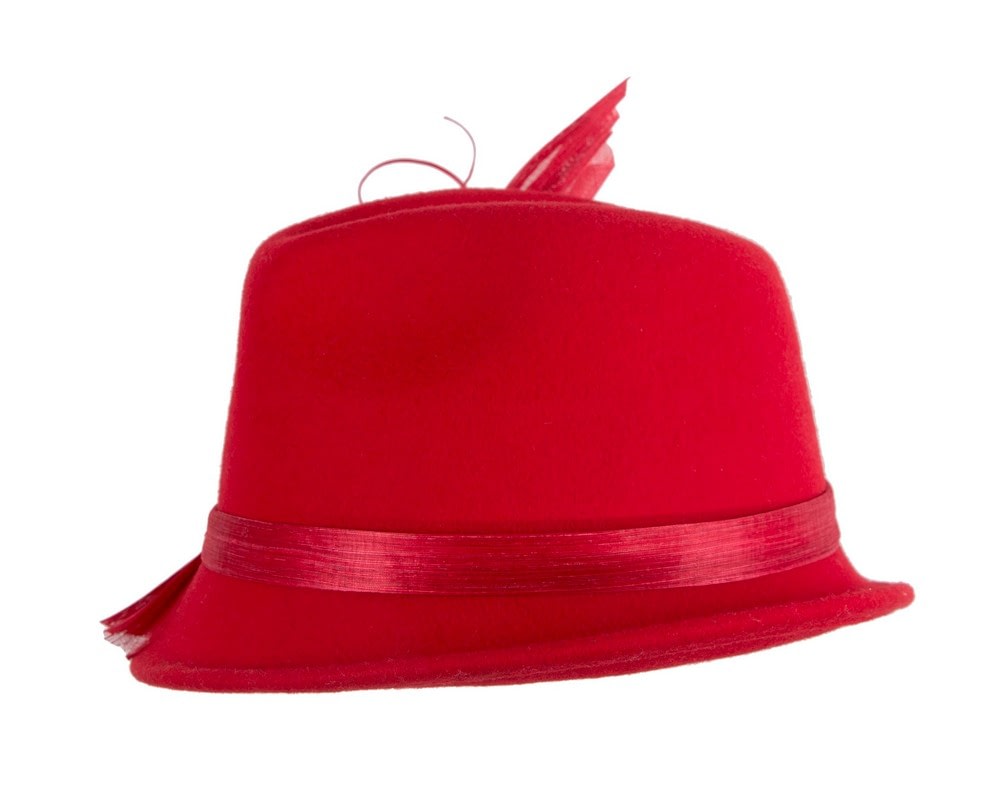 Bespoke red felt fedora by Fillies Collection - Image 3