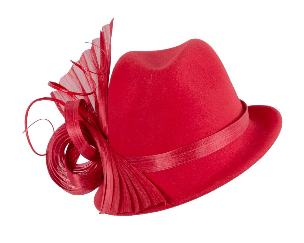 Fascinators Online - Bespoke red felt fedora by Fillies Collection