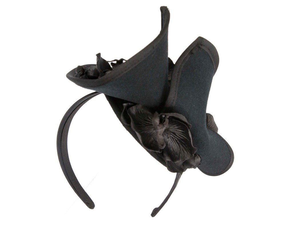 Bespoke black felt winter fascinator by Fillies Collection - Fascinators Online Bespoke black felt winter fascinator by Fillies Collection - Image 6