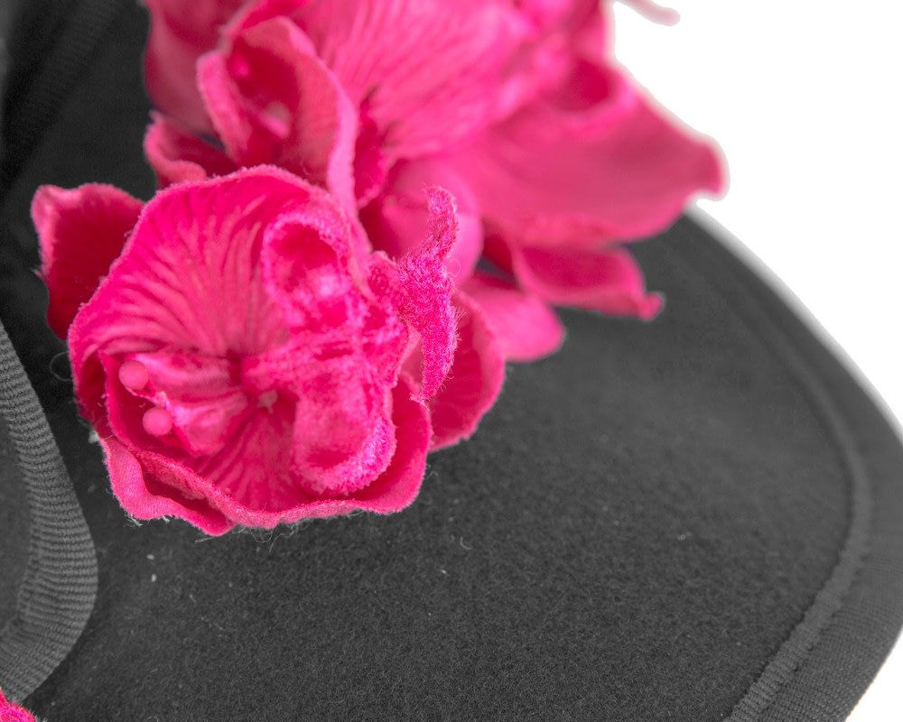 Bespoke black & fuchsia felt winter fascinator by Fillies Collection - Image 5