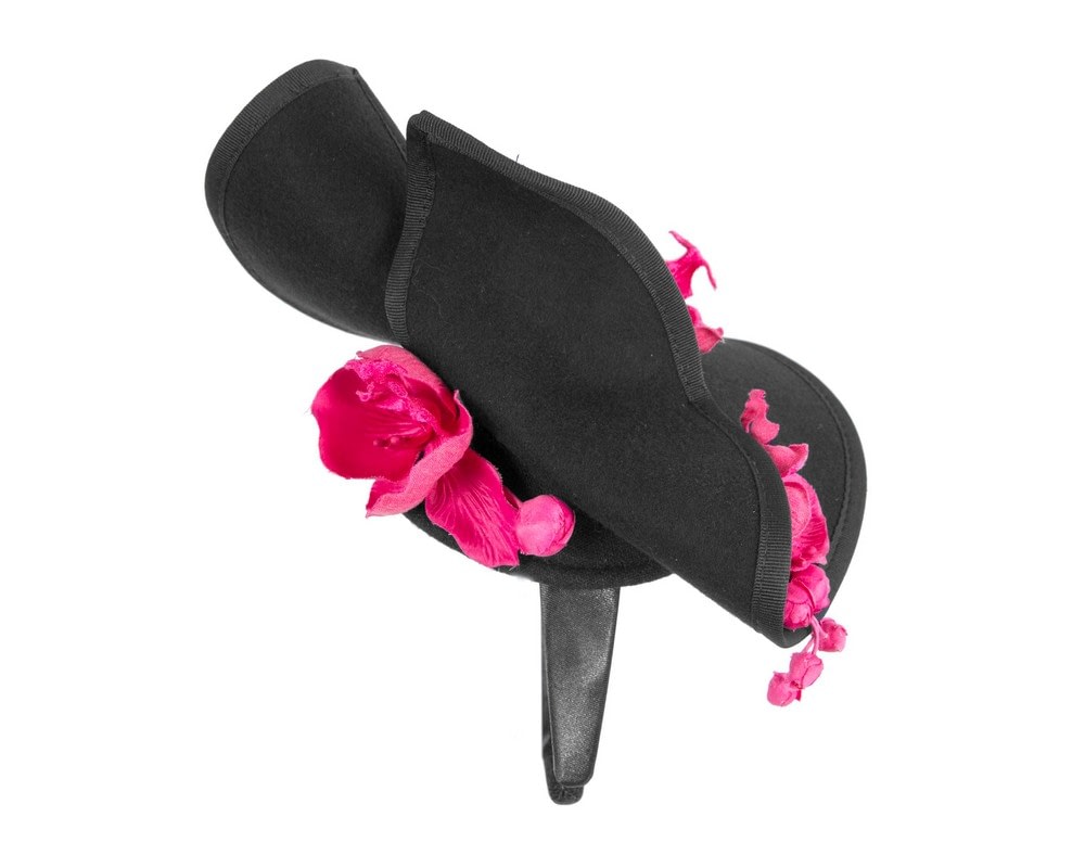 Bespoke black & fuchsia felt winter fascinator by Fillies Collection - Image 4