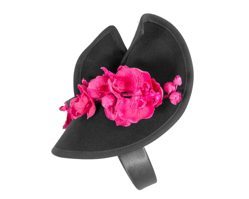 Bespoke black & fuchsia felt winter fascinator by Fillies Collection - Image 3