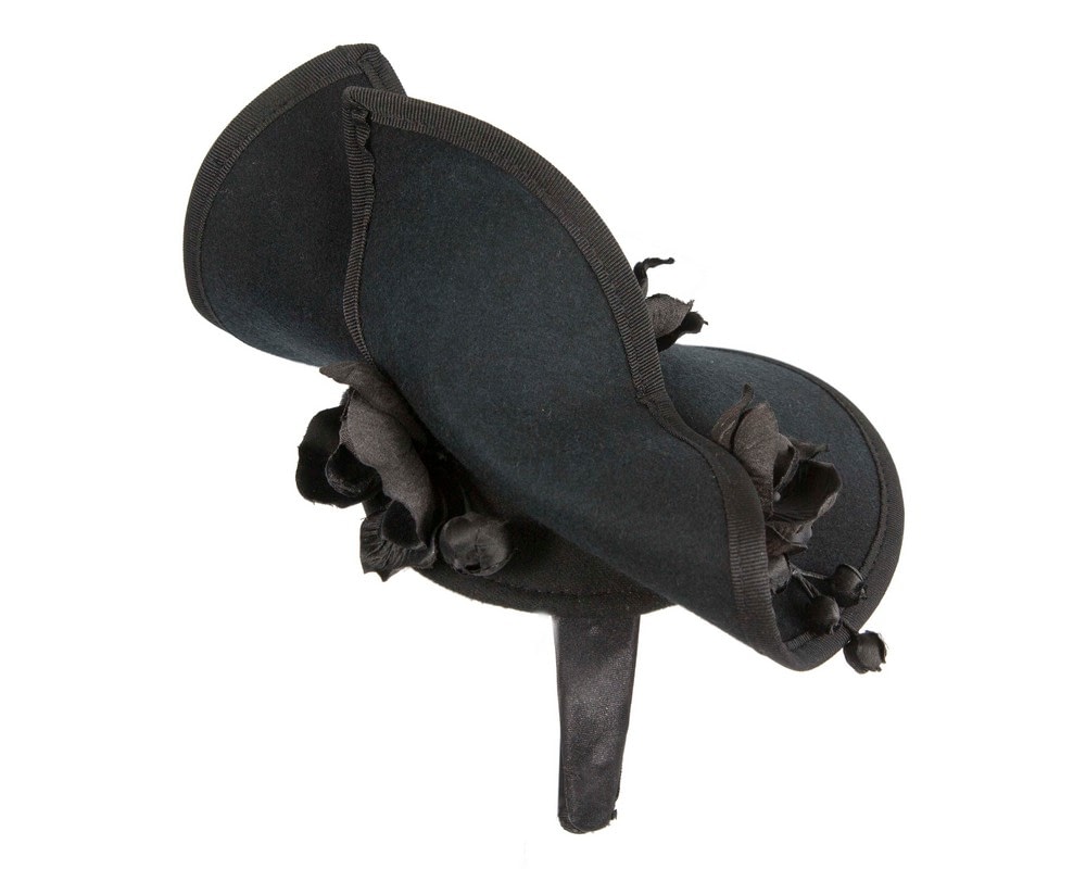 Bespoke black felt winter fascinator by Fillies Collection - Fascinators Online Bespoke black felt winter fascinator by Fillies Collection - Image 4