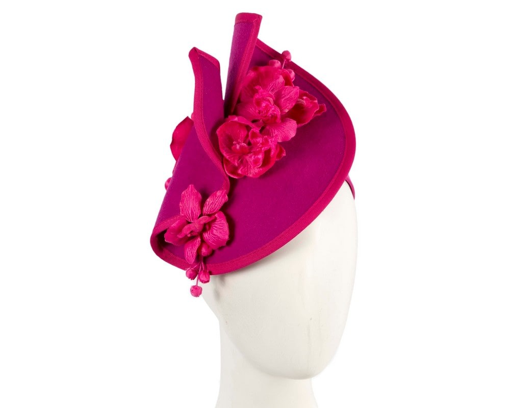 Fascinators Online - Bespoke fuchsia felt winter fascinator by Fillies Collection