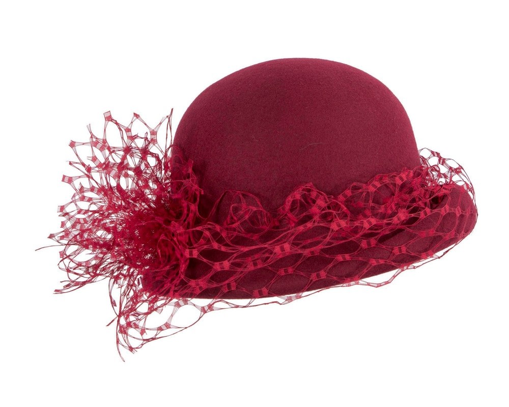 Fascinators Online - Burgundy cloche hat with face veil by Fillies Collection