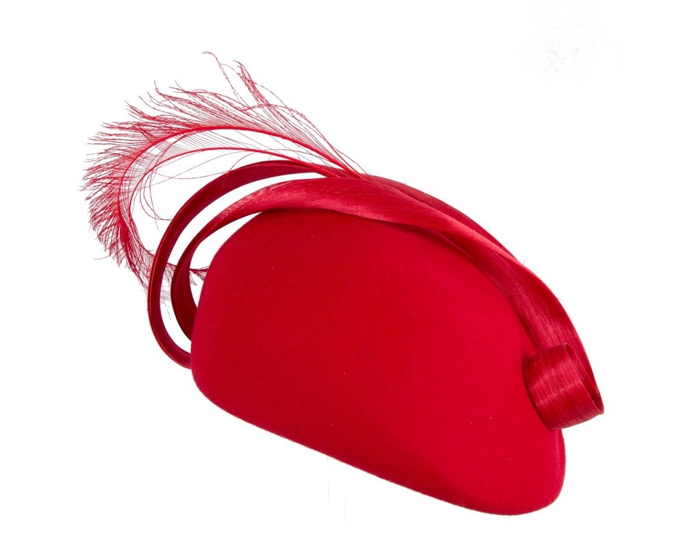 Designers red felt hat by Fillies Collection - Fascinators Online Designers red felt hat by Fillies Collection - Image 3