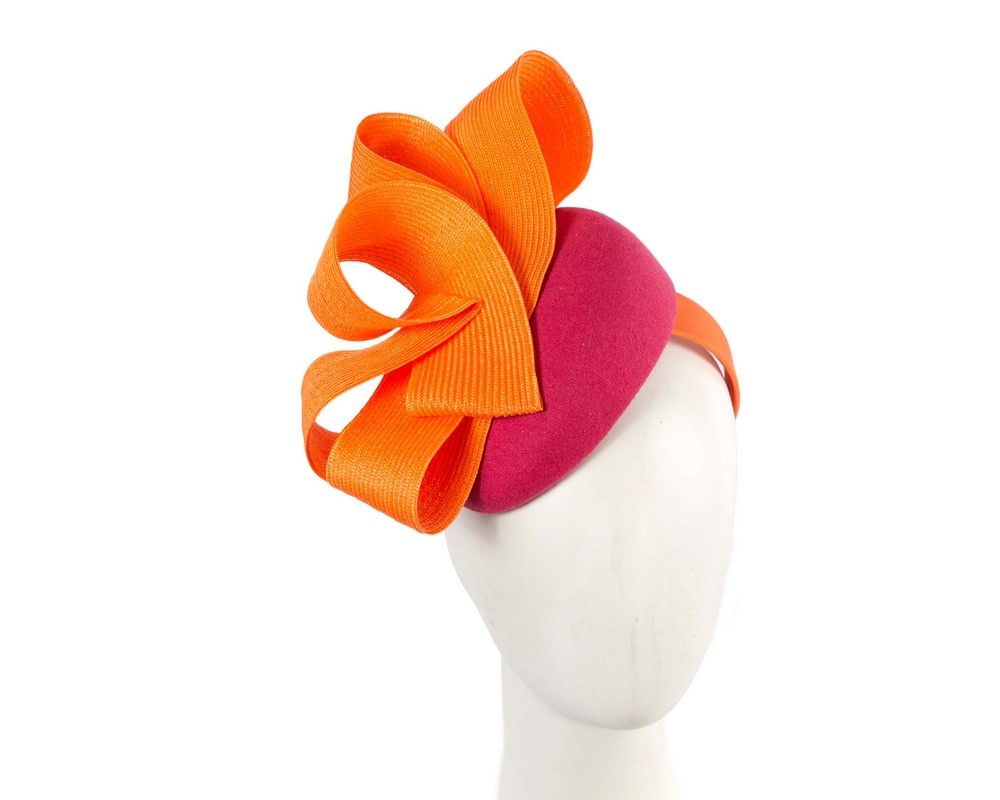 Fuchsia & orange winter racing pillbox fascinator by Fillies Collection - Fascinators Online Fuchsia & orange winter racing pillbox fascinator by Fillies Collection