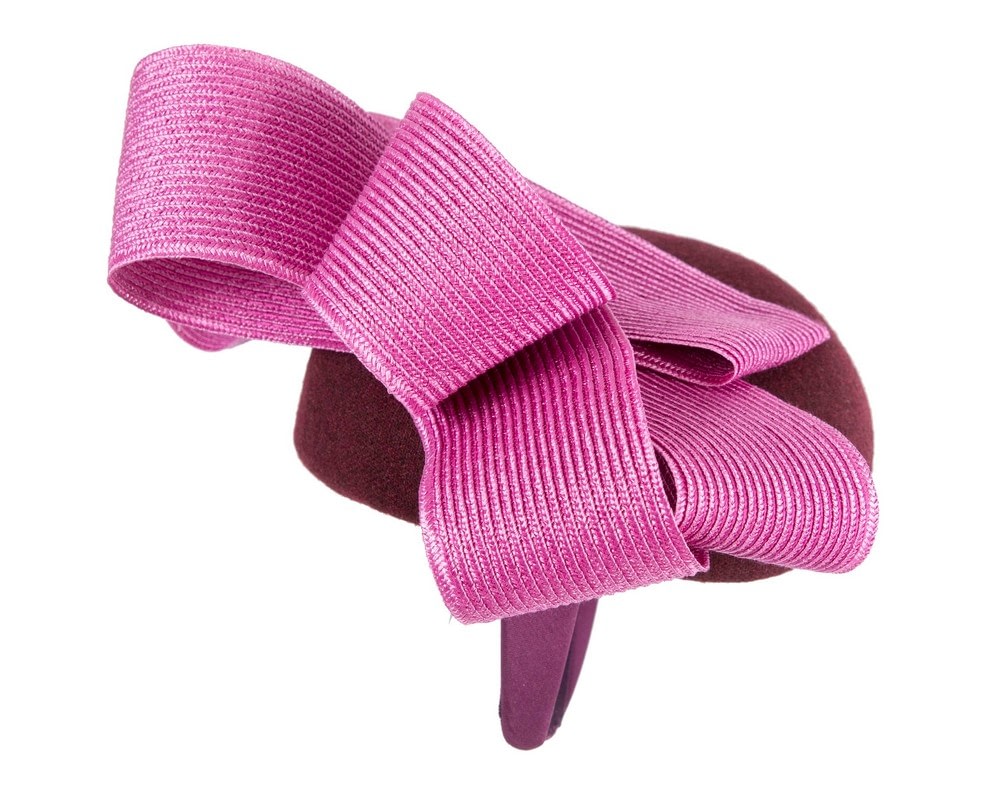 Wine & fuchsia winter racing pillbox fascinator by Fillies Collection - Image 4