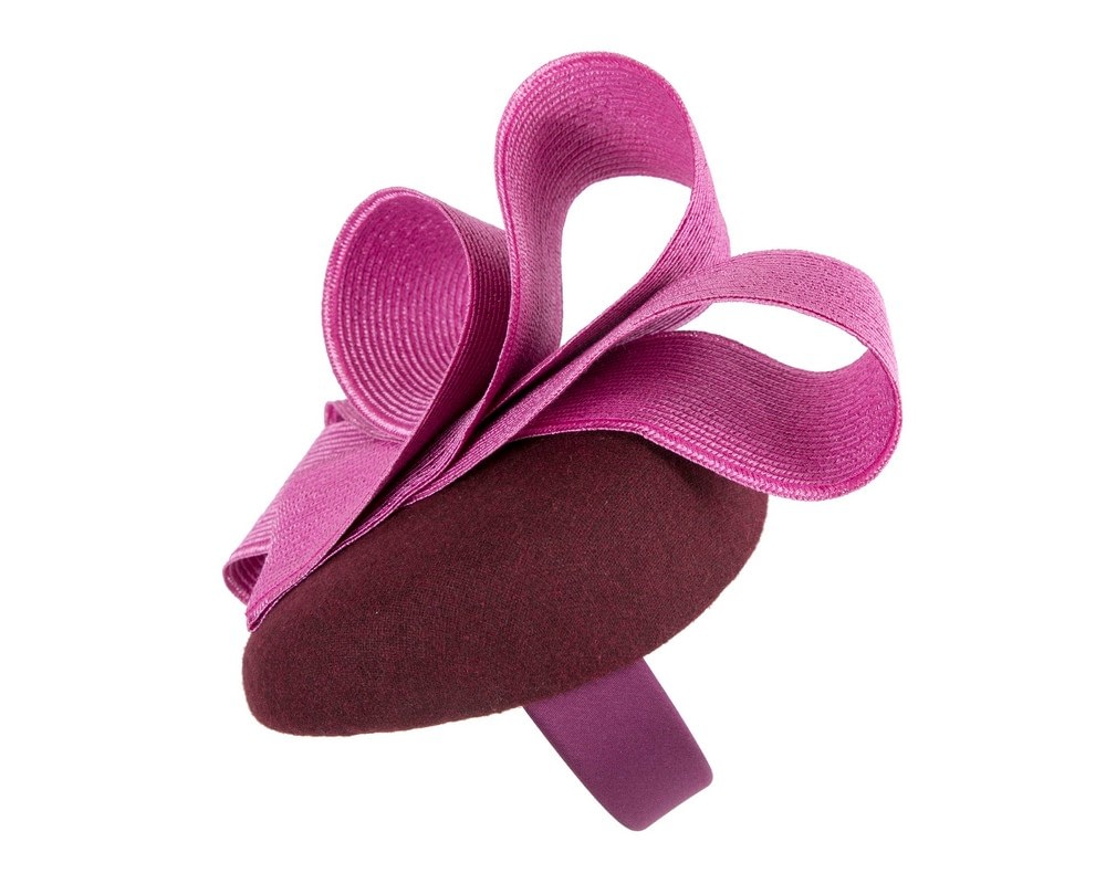 Wine & fuchsia winter racing pillbox fascinator by Fillies Collection - Image 3