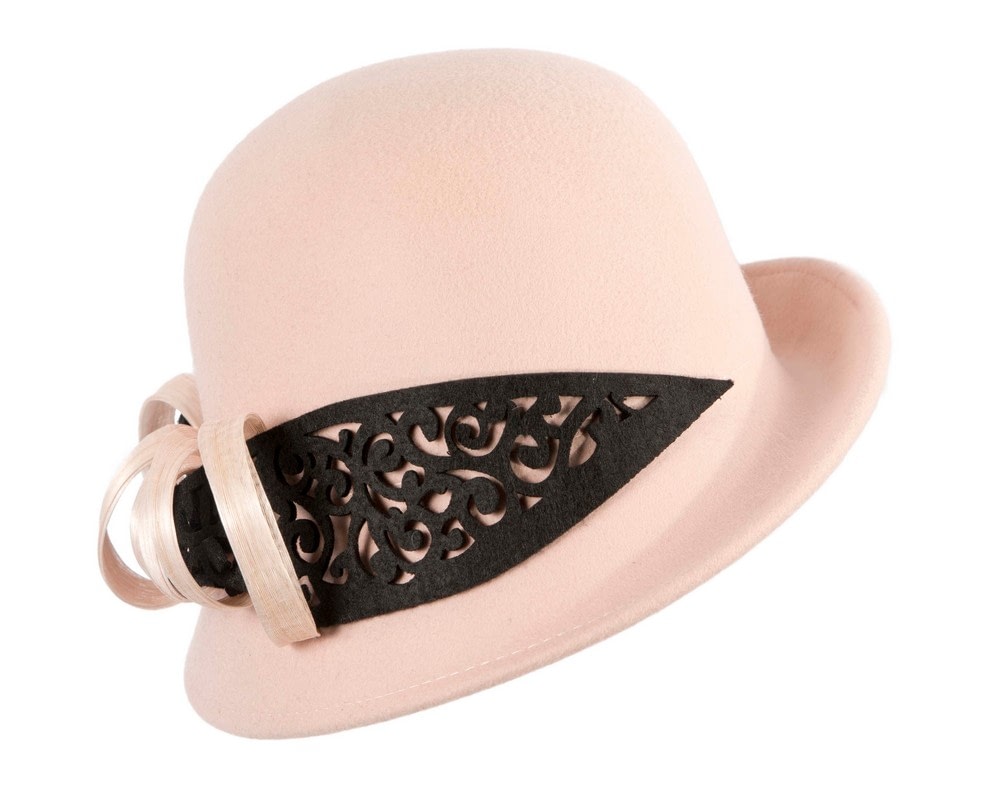 Fascinators Online - Beige & black winter cloche fashion hat by Fillies Collection