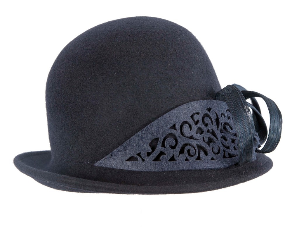 Navy winter cloche fashion hat by Fillies Collection - Fascinators Online Navy winter cloche fashion hat by Fillies Collection - Image 6