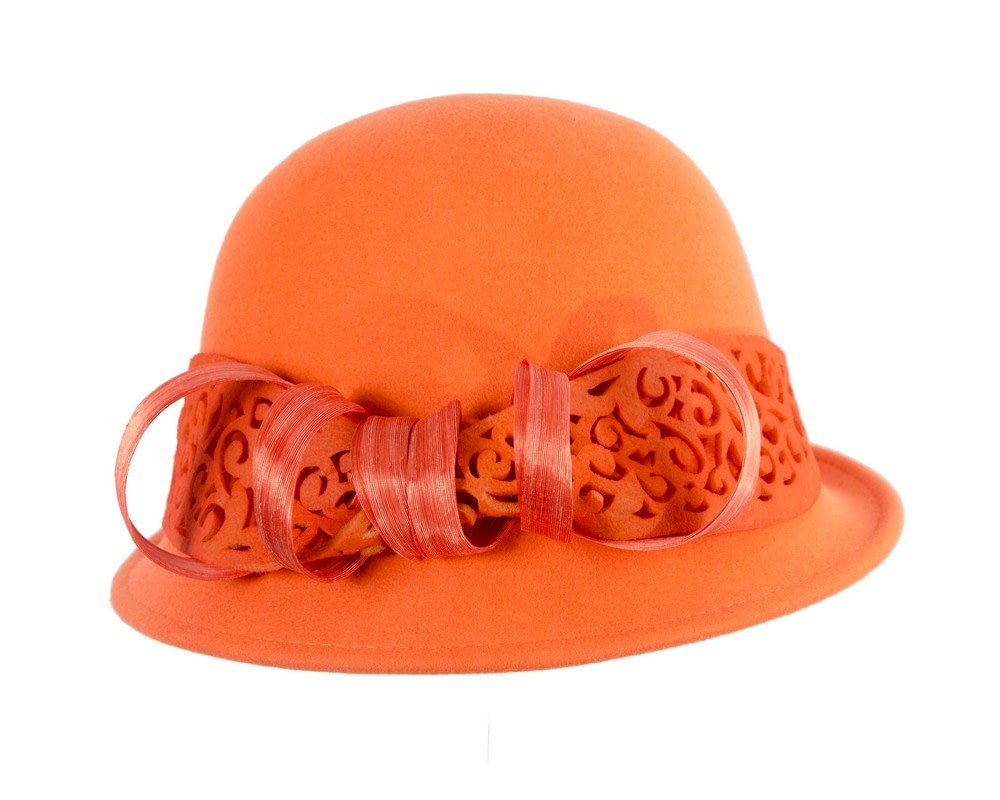 Orange winter cloche fashion hat by Fillies Collection - Image 4