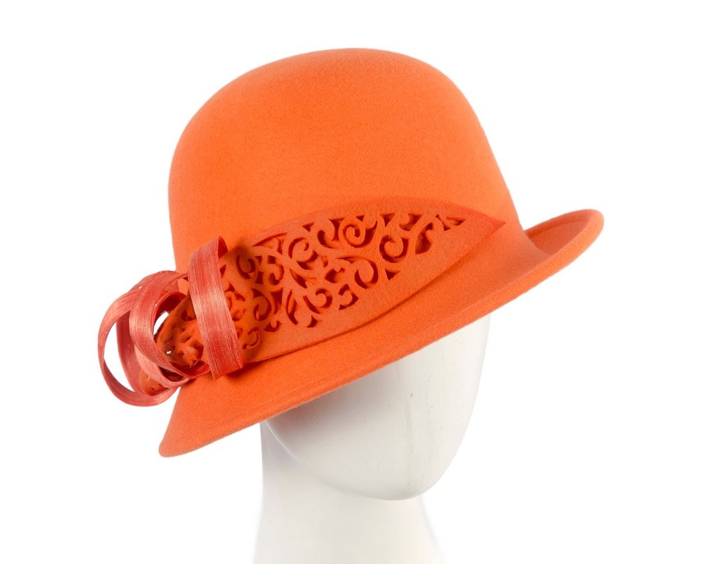Fascinators Online - Orange winter cloche fashion hat by Fillies Collection