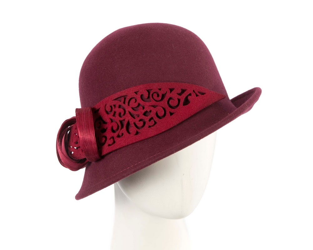 Fascinators Online - Burgundy winter cloche fashion hat by Fillies Collection