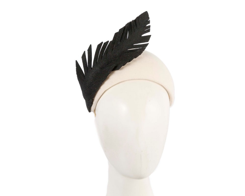Fascinators Online - Cream & black winter fascinator headband
