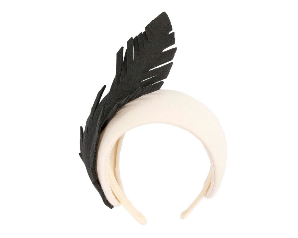 Fascinators Online - Cream & black winter fascinator headband